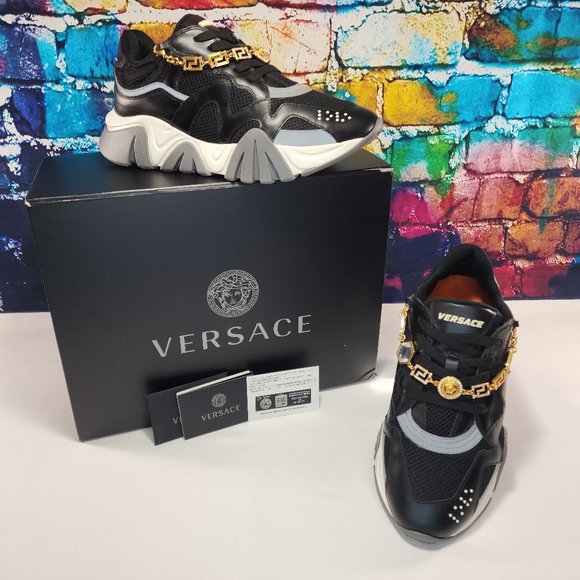 Versace Squalo Runner -Gold tone shoe bracelets, black/white/grey, size 40 - Picture 3 of 7